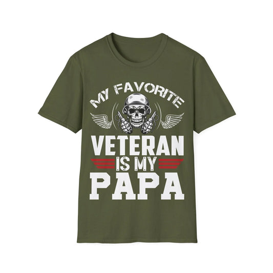 Favorite Veteran Papa unisex cotton crew neck T-shirt in navy with regular fit and printed graphic by Printify