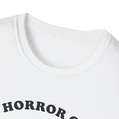 Close-up of the Cosmic Horror Cuteness T-Shirt's vibrant front graphic showcased on the chest area, highlighting detailed