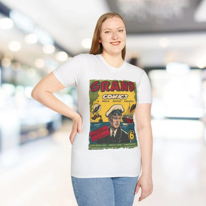 Close-up of the soft, lightweight cotton fabric highlighting the subtle heather texture and the stitched neckline detailing.