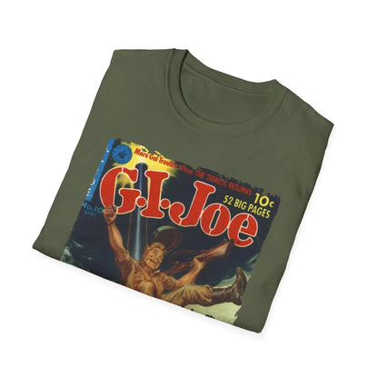 Close-up of the G.I. Joe No.10 Apr T-shirt fabric highlighting soft cotton blend, round neckline, and relaxed fit from a