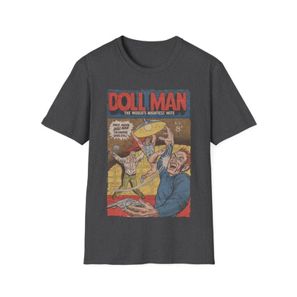 Close-up of the Doll Man No.3 T-shirt neck with reinforced crew neckline and visible stitching on soft cotton-blend fabric