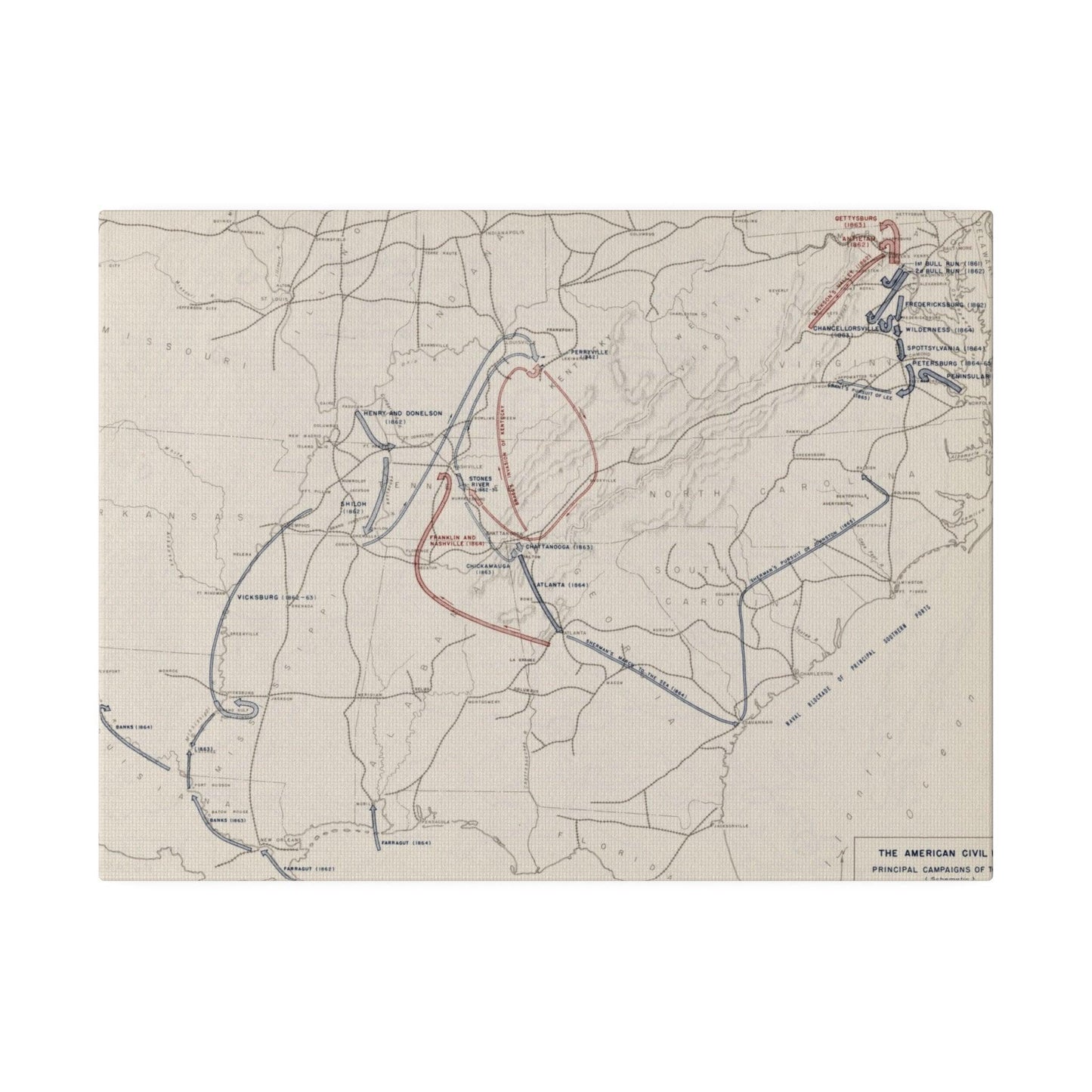 Close-up of detailed canvas texture and subtle aged finish highlighting 1861–1865 Civil War era artwork.