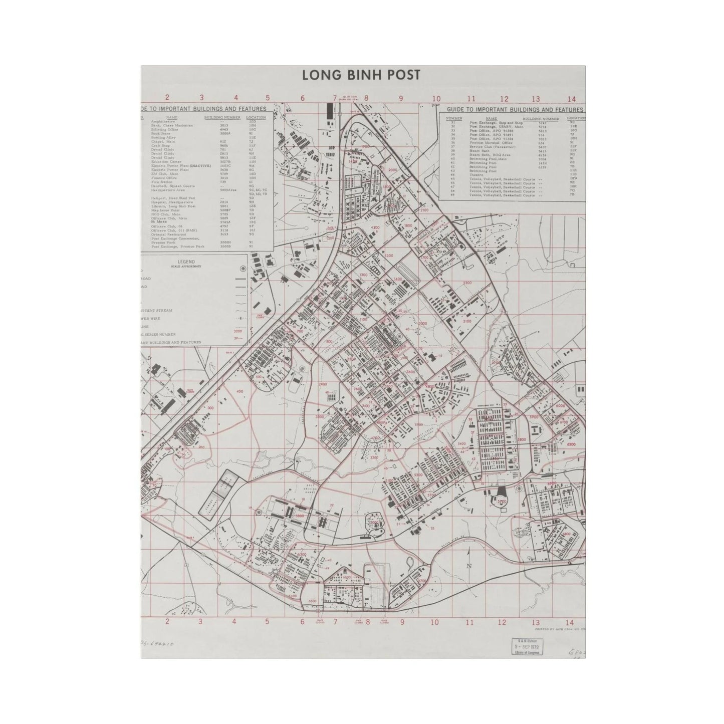 Long Bình Post Vietnam 1972 canvas wall art, matte finish, eco-friendly ink, measures 24x36 inches, suitable for living room