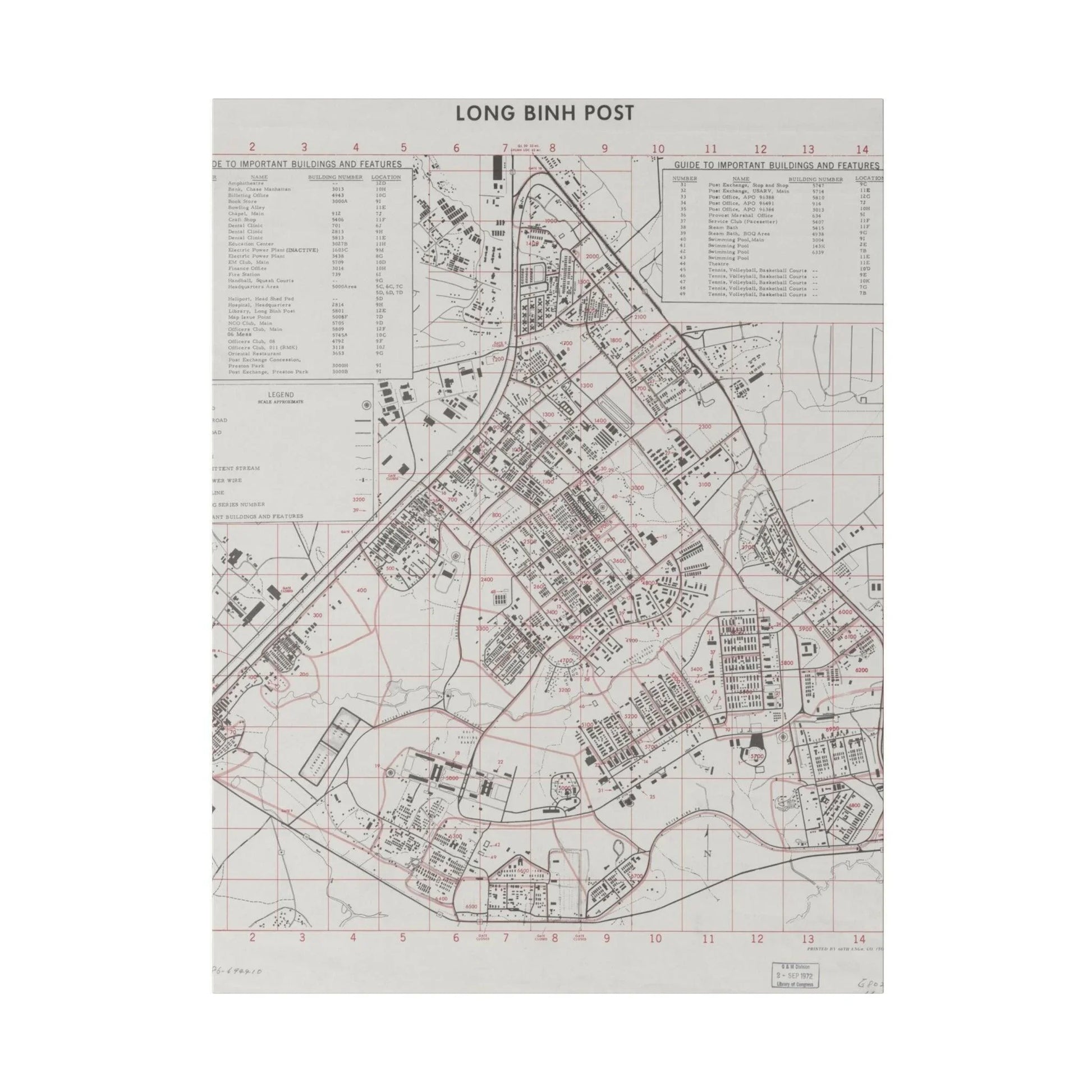 Long Bình Post Vietnam 1972 canvas wall art, matte finish, eco-friendly ink, measures 24x36 inches, suitable for living room