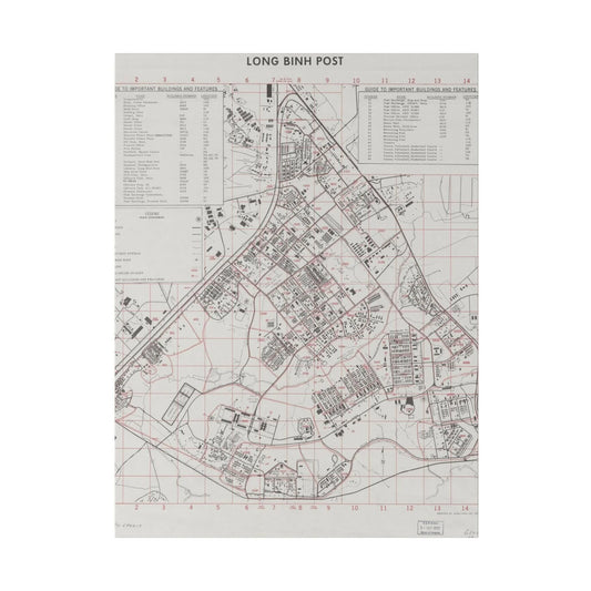 Long Bình Post Vietnam 1972 canvas wall art, matte finish, eco-friendly ink, measures 24x36 inches, suitable for living room