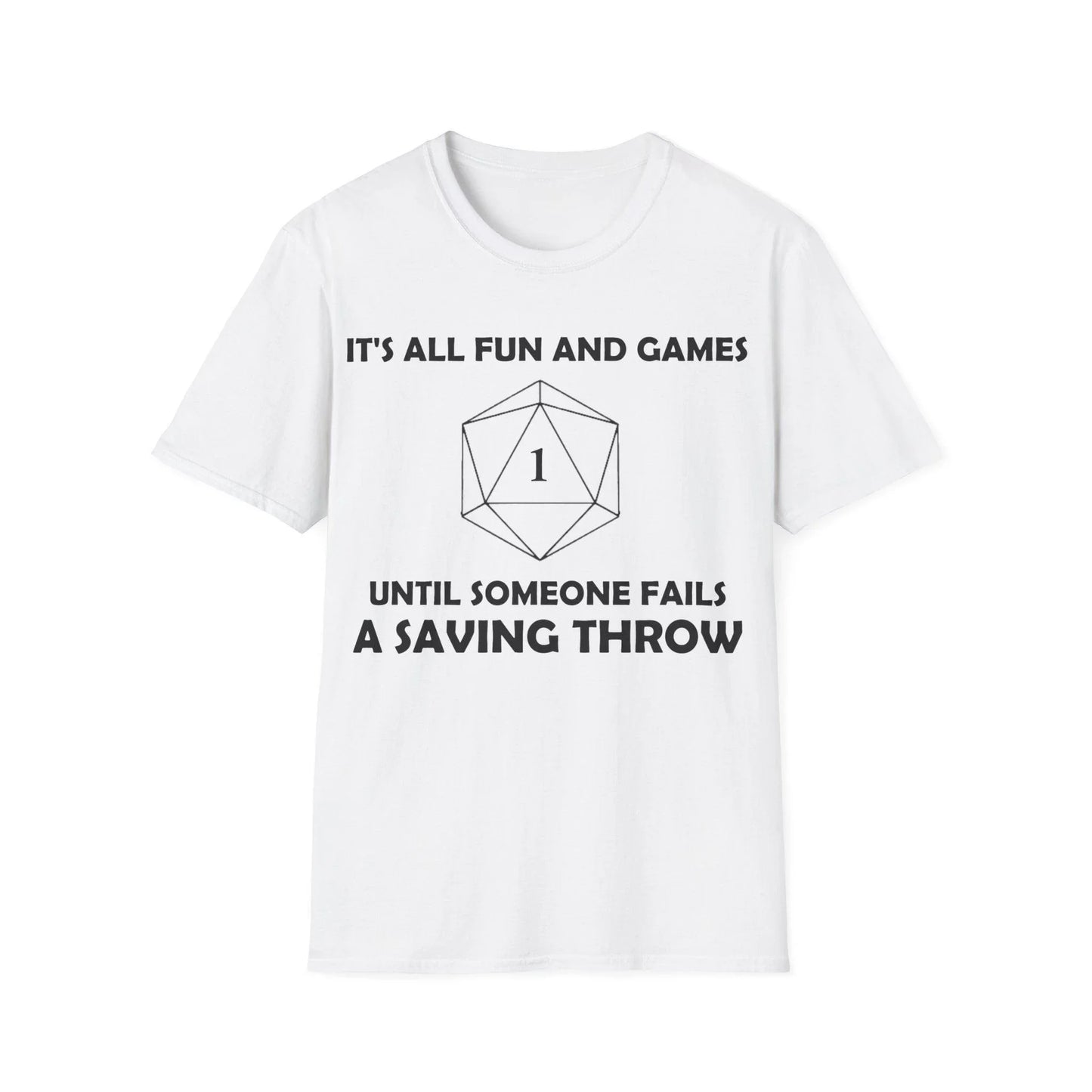 Printify All Fun and Games black unisex softstyle cotton T-shirt with crew neck and regular fit