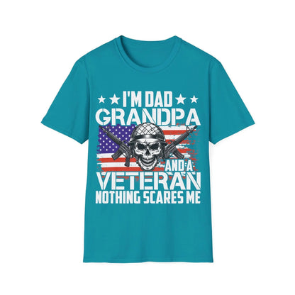 Close-up of the navy heather fabric's soft texture and relaxed fit neckline with short sleeves, showcasing the unisex