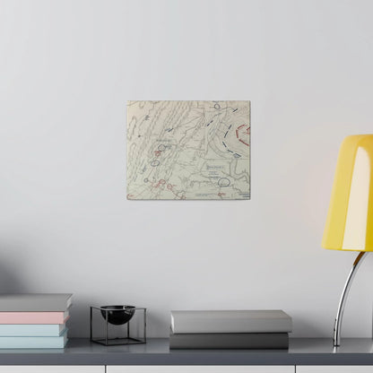 Close-up of canvas texture highlighting weathered war-era color markings and subtle brushstroke details at a diagonal angle.