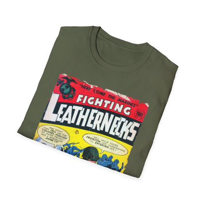Close-up of the Fighting Leathernecks #3 unisex softstyle T-shirt fabric detail highlighting the smooth, relaxed fit in deep
