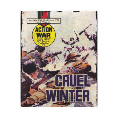 Close-up of the textured canvas surface highlighting vibrant color details and fine fabric weave of Action War #8 print.