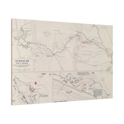 Close-up of textured canvas surface highlighting aged, muted colors and brushstroke details from the Mexican War campaign