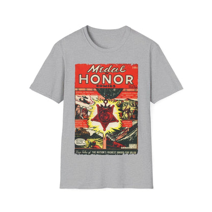 Close-up of the soft, heather gray fabric showcasing the smooth texture and subtle weave details of the unisex T-shirt