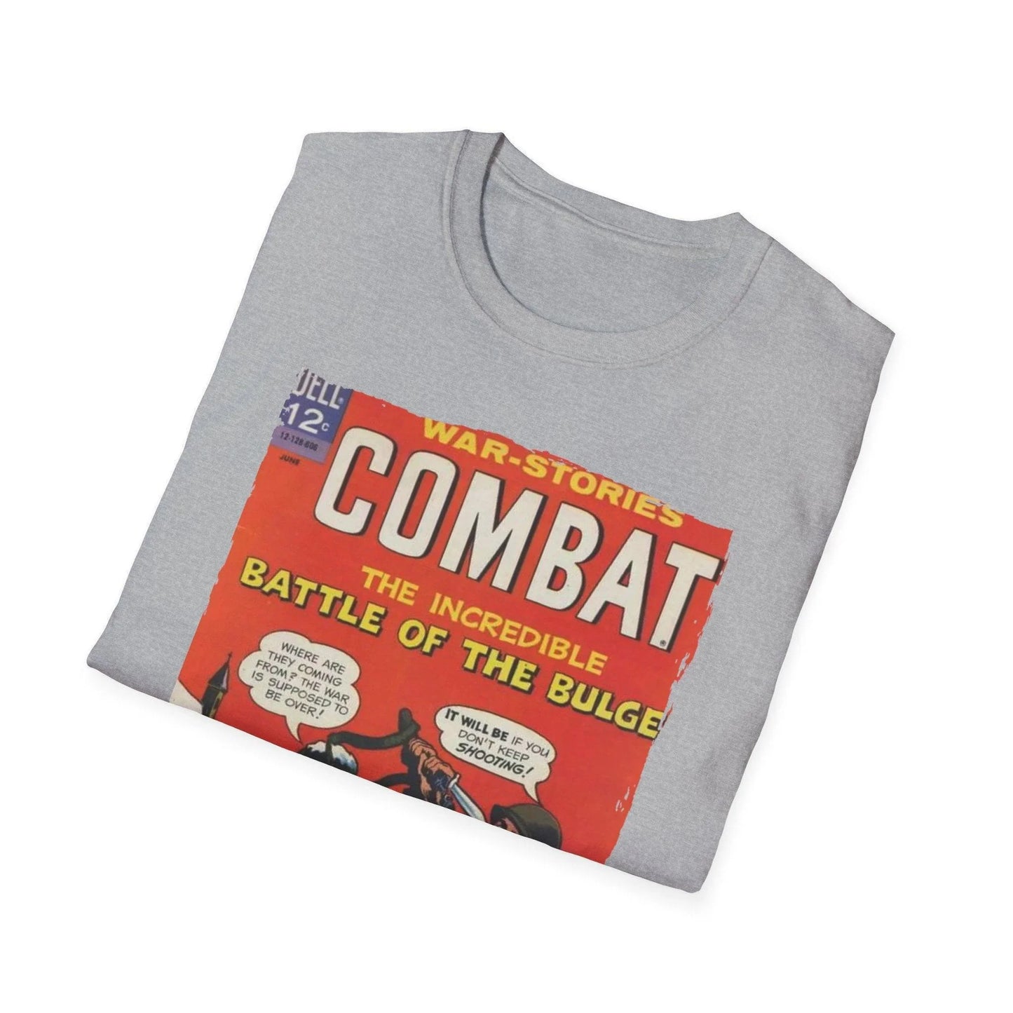 Close-up of the Combat June 1966 T-Shirt collar showcasing the smooth crew neckline and subtle stitching details in vibrant