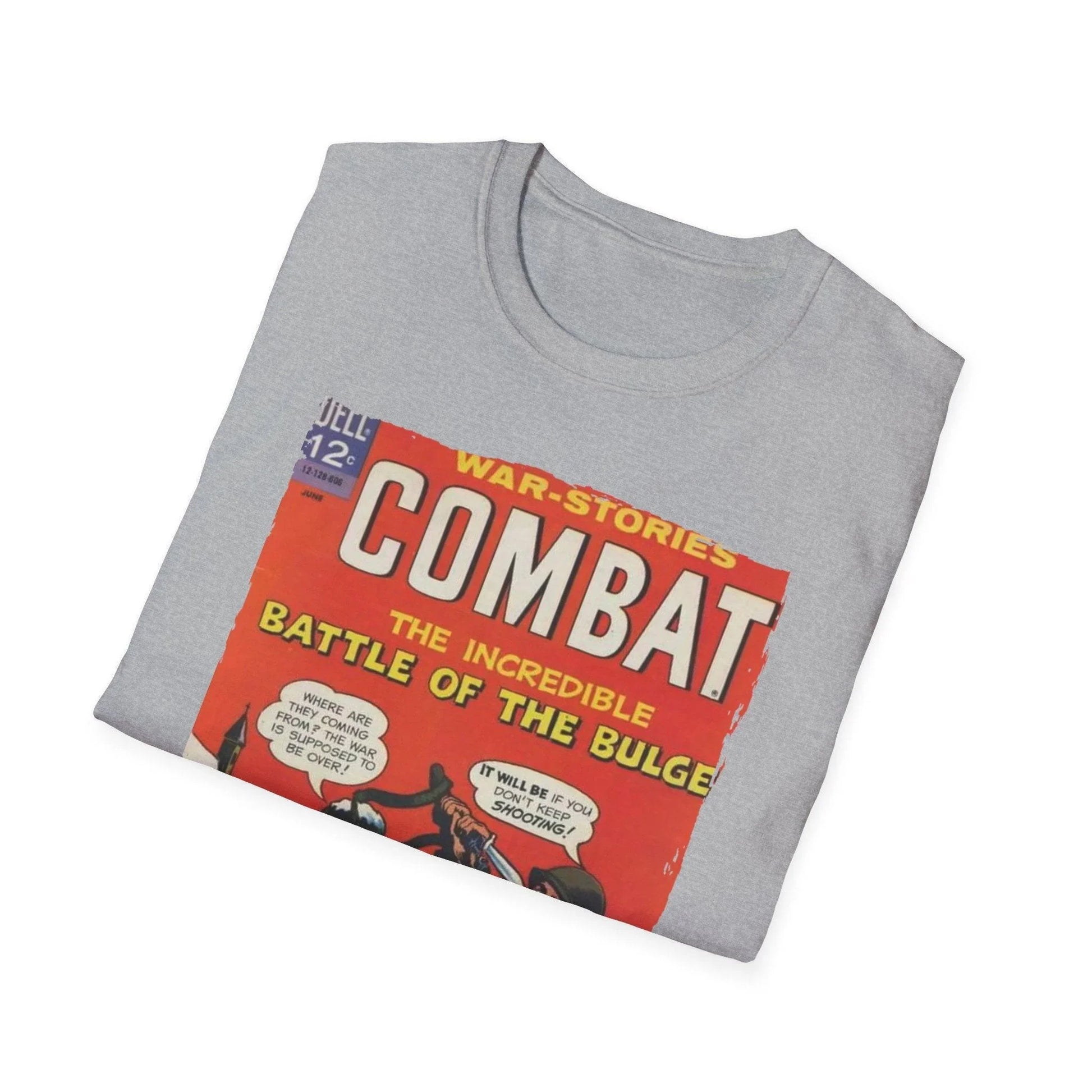 Close-up of the Combat June 1966 T-Shirt collar showcasing the smooth crew neckline and subtle stitching details in vibrant