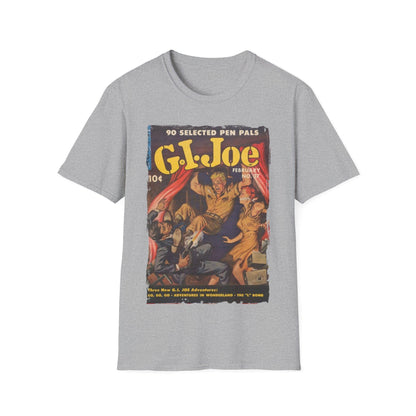 Front neckline detail highlighting the unisex relaxed fit, soft cotton-blend fabric, and subtle G.I. Joe logo embroidery.