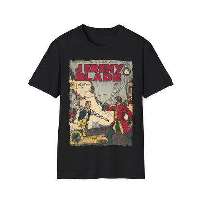 Jeremy Blade unisex softstyle cotton crew neck T-shirt in heather gray with regular fit, DTG printed design, short sleeves