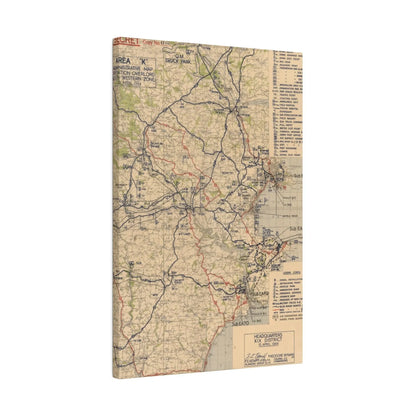 Detail of map’s southwestern zone with faded grid lines and handwritten annotations from April 15, 1944, seen from a slight