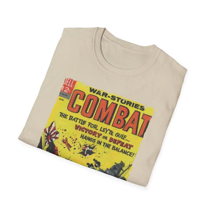 Close-up of the Combat April 1967 unisex softstyle T-shirt’s black fabric showing subtle textured weave and neckline