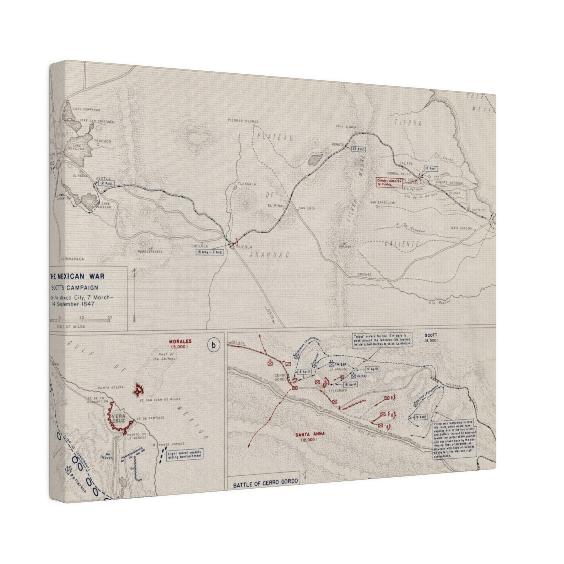 Close-up of detailed canvas texture and subtle brushstrokes depicting the Mar-Sept 1847 campaign scene from a slightly