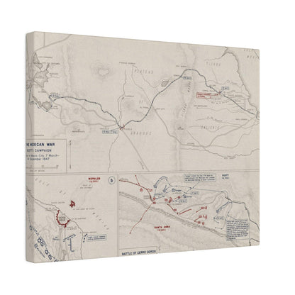 Close-up of detailed canvas texture and subtle brushstrokes depicting the Mar-Sept 1847 campaign scene from a slightly