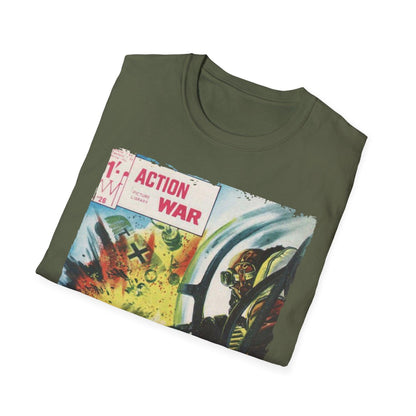 Close-up of the unisex softstyle T-shirt's inner neckline tag displaying size and fabric content on smooth cotton blend