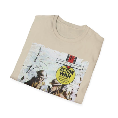 Close-up of the soft heather gray fabric with subtle ribbing and stitched neckline detail on the unisex slim fit T-shirt