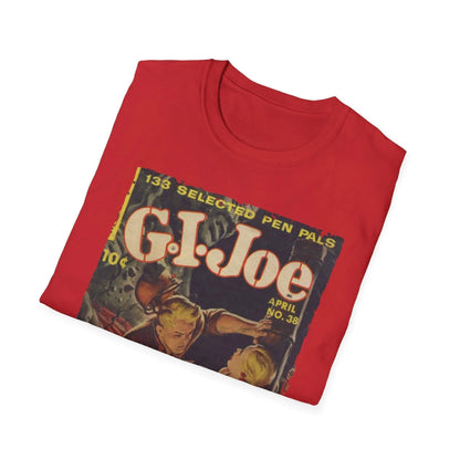 Close-up of the G.I. Joe No.38 unisex softstyle T-shirt's front neckline highlighting the smooth cotton blend fabric and