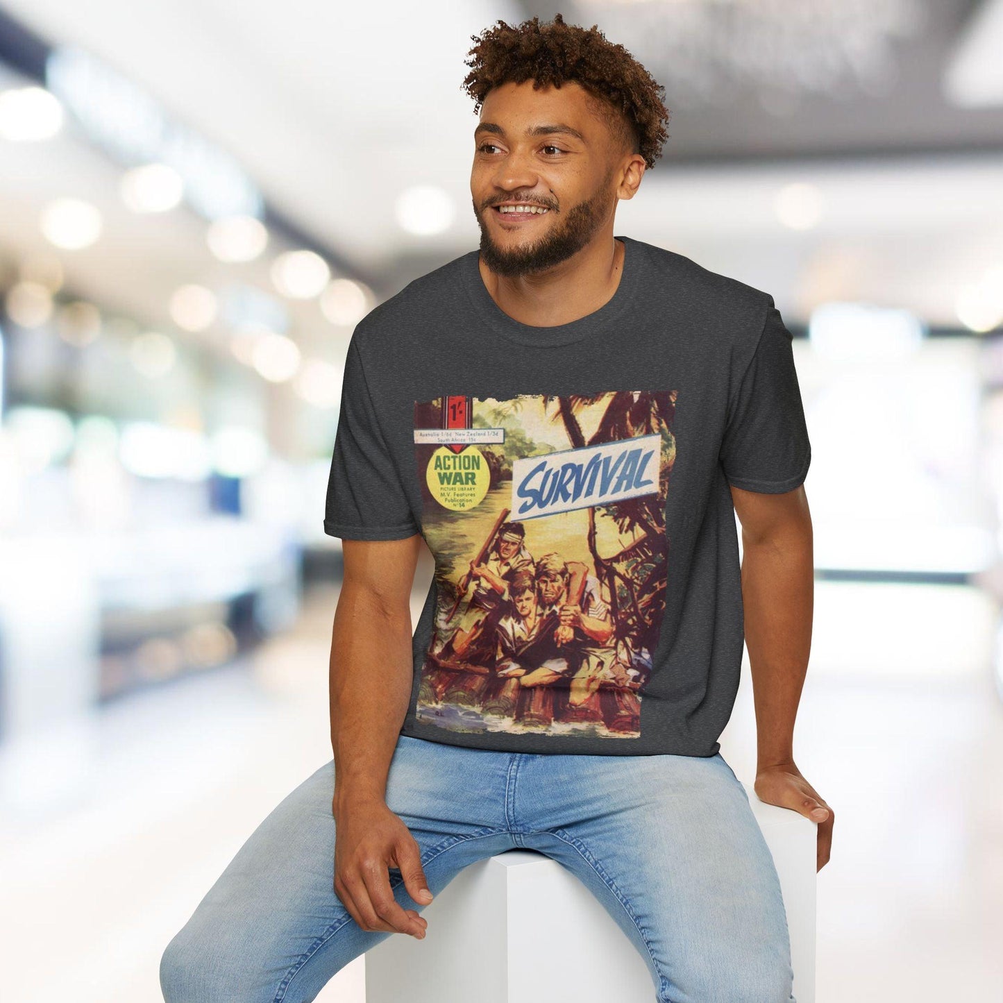 Close-up of the unisex T-shirt’s crew neckline with visible stitching and soft cotton fabric texture in deep navy color.