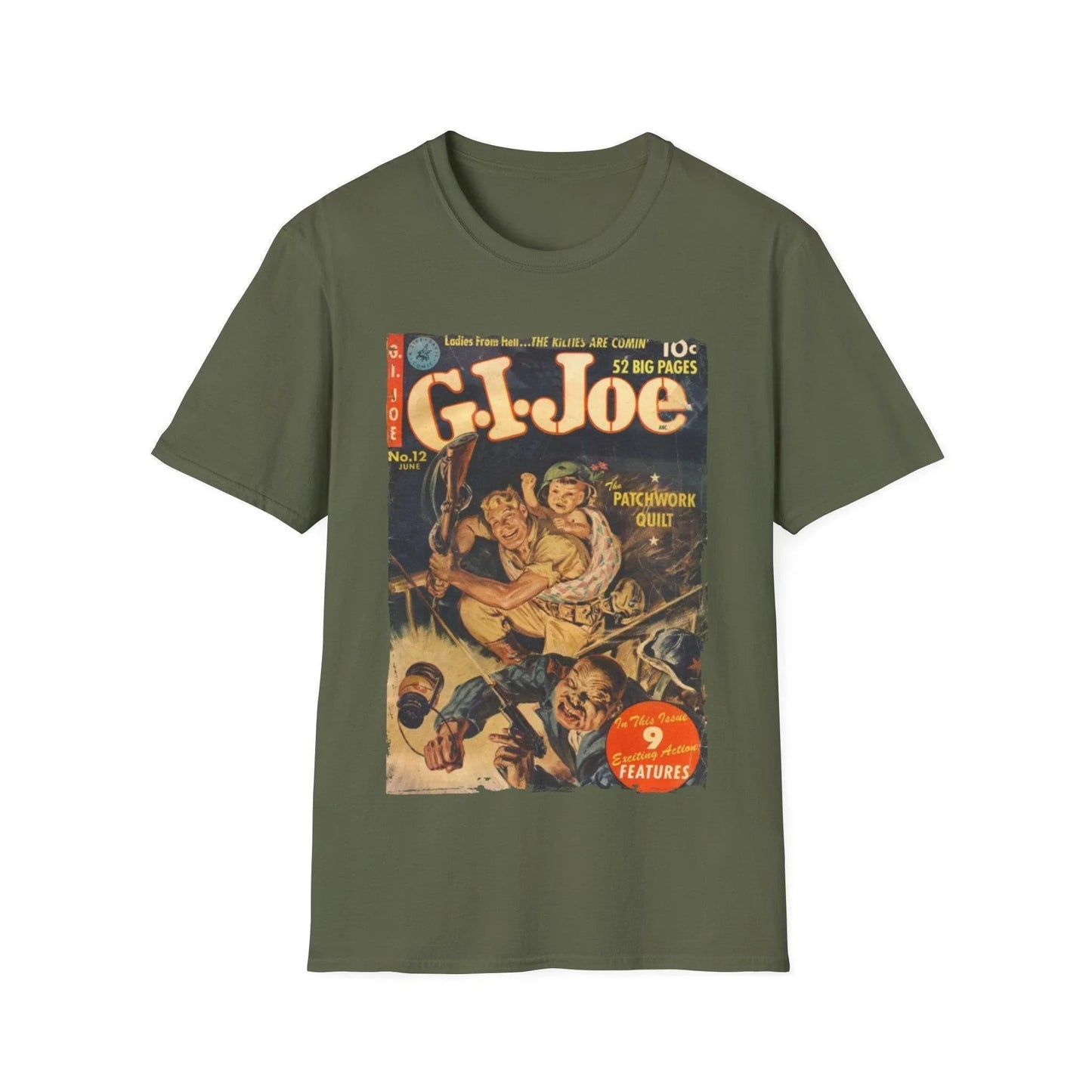 Close-up of the G.I. Joe No.12 Jun softstyle T-shirt’s navy fabric displaying subtle texture and reinforced crew neckline