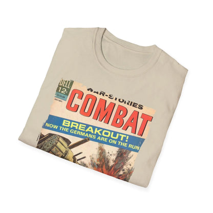 Close-up of the Combat Sept 1964 T-shirt's smooth, heathered olive-green fabric showing subtle texture and relaxed fit