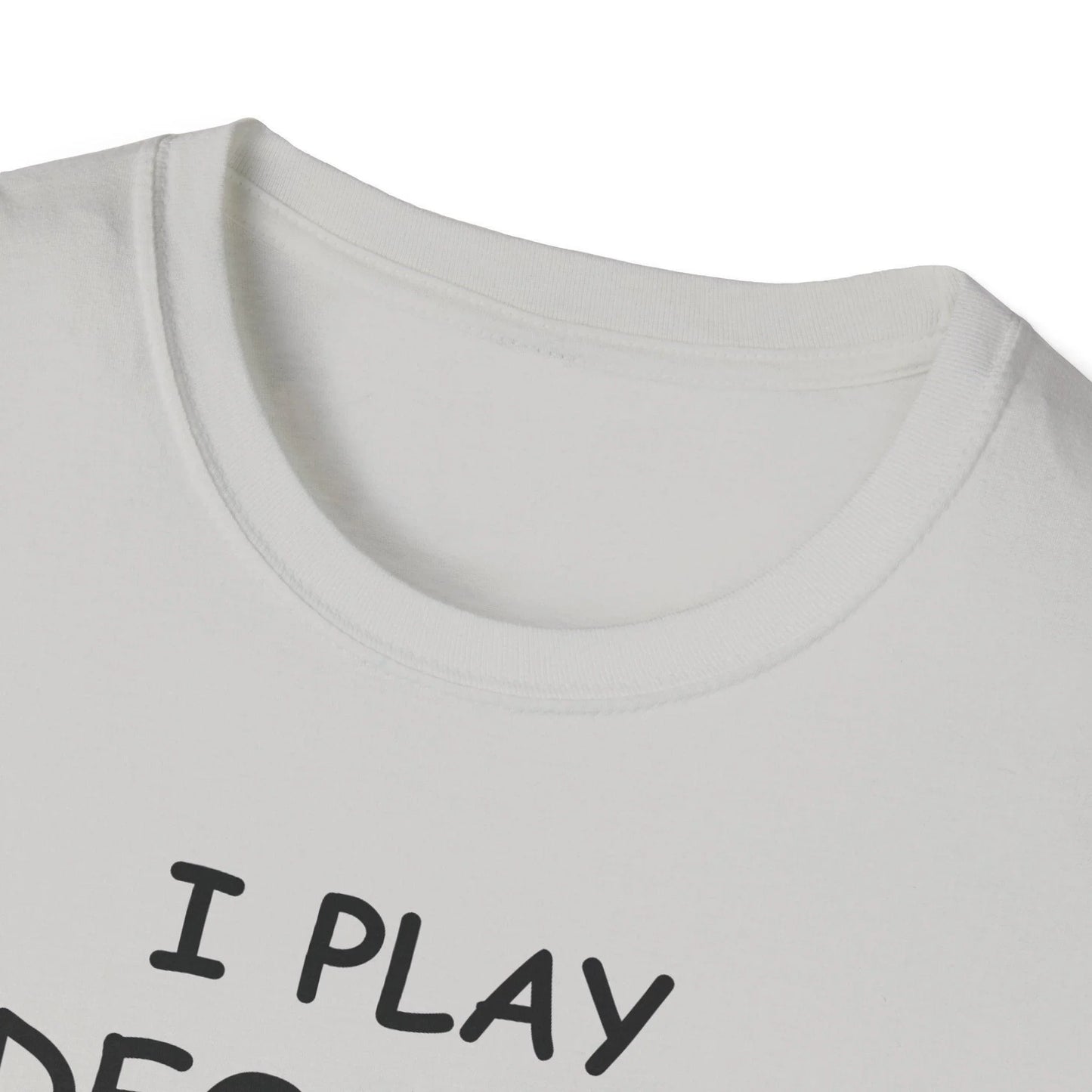 Close-up of the black unisex softstyle T-shirt fabric showing smooth texture and reinforced neckline stitching from a front