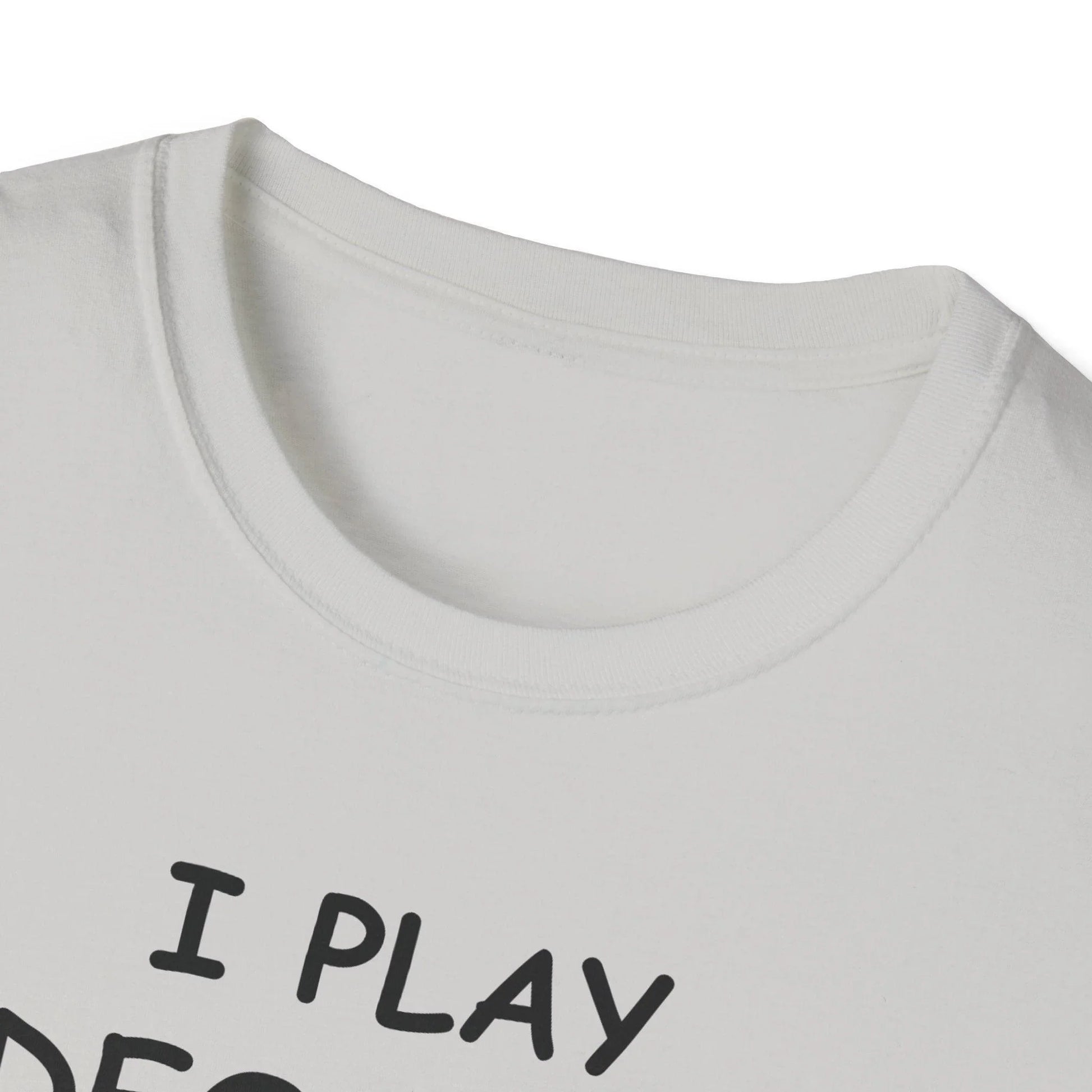 Close-up of the black unisex softstyle T-shirt fabric showing smooth texture and reinforced neckline stitching from a front