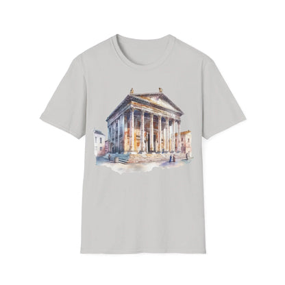 Close-up of the unisex slim-fit cotton T-shirt collar in navy blue, highlighting the reinforced neckline stitching and