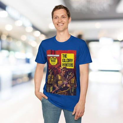 Close-up of the soft cotton fabric showing subtle heather texture and relaxed fit neckline on the unisex T-shirt in vibrant