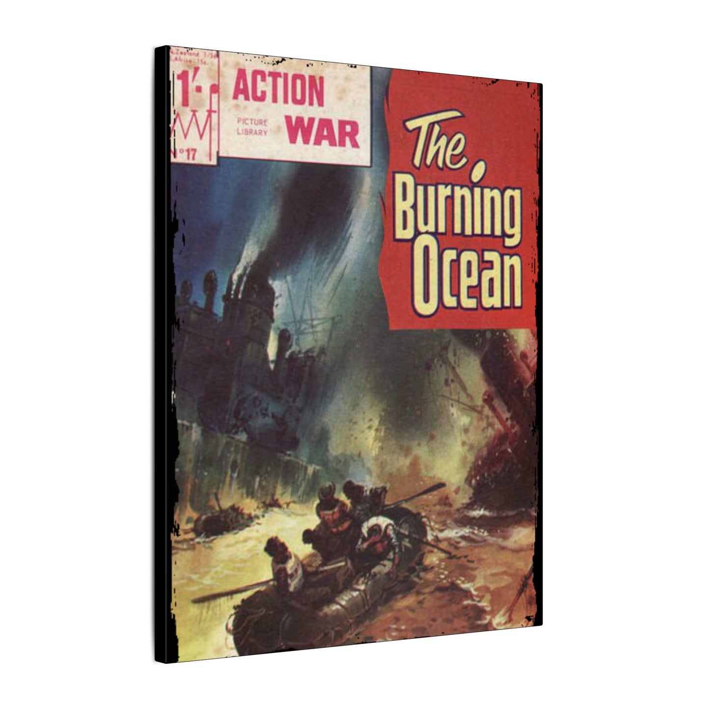 Close-up of the textured canvas surface highlighting the detailed brushstroke finish and vibrant color palette of Action War