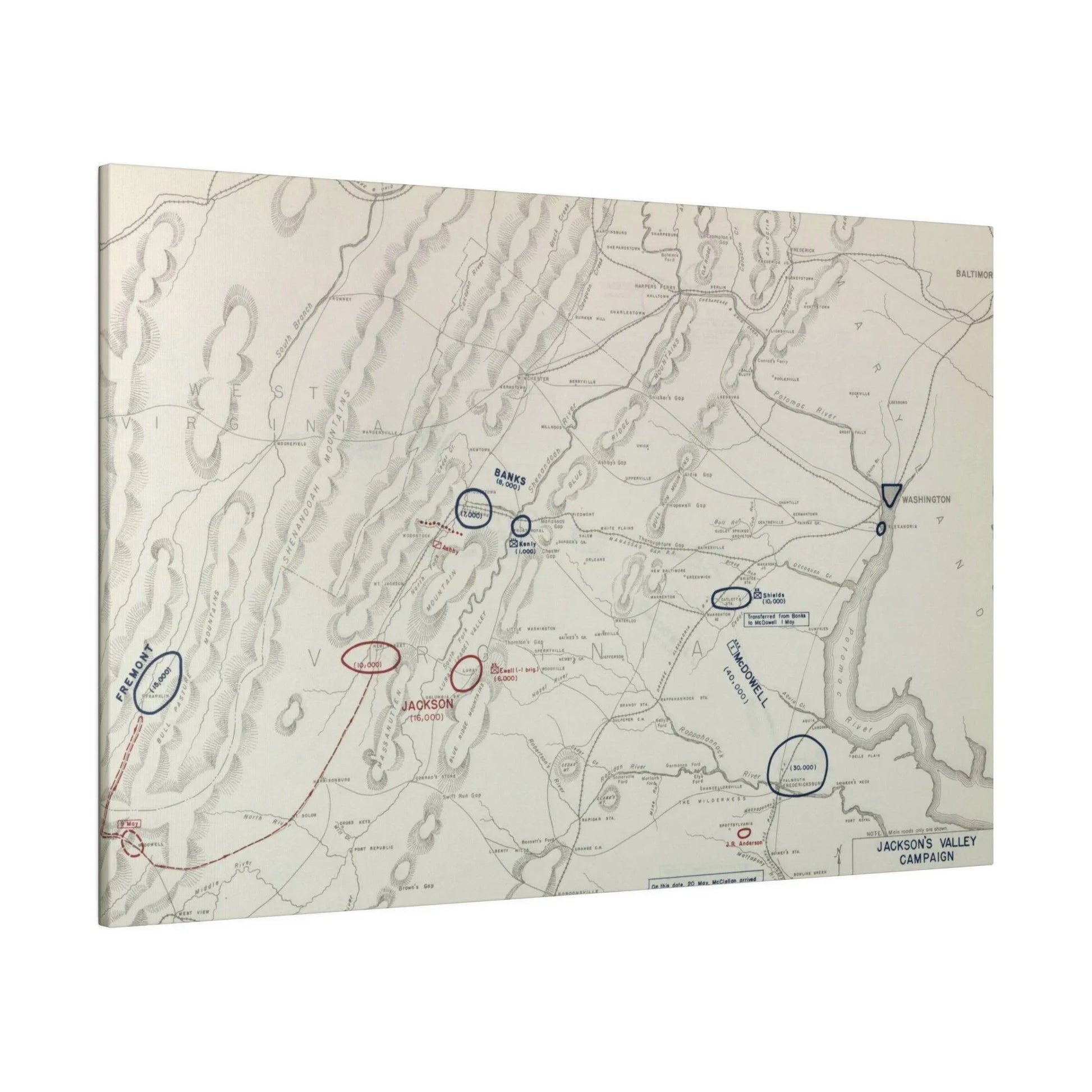 Close-up of canvas texture highlighting painted details and subtle brushstrokes on the American Civil War Jackson's Valley