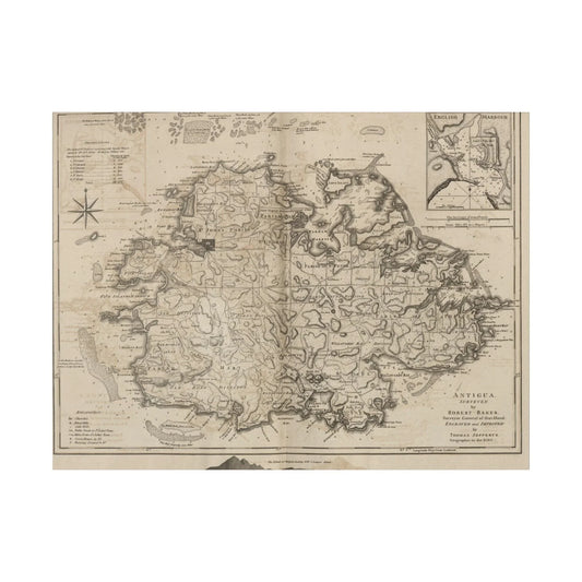 Antigua canvas wall art by Printify featuring eco-friendly, matte-finish print with wood hanging hardware, 24x36-inch indoor