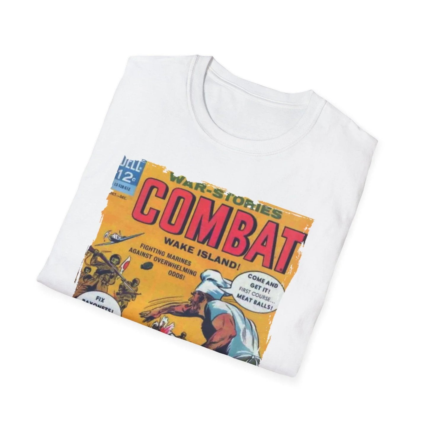 Close-up of the Combat Oct 1965 T-shirt neckline showing reinforced stitching and soft cotton fabric detail from a slight