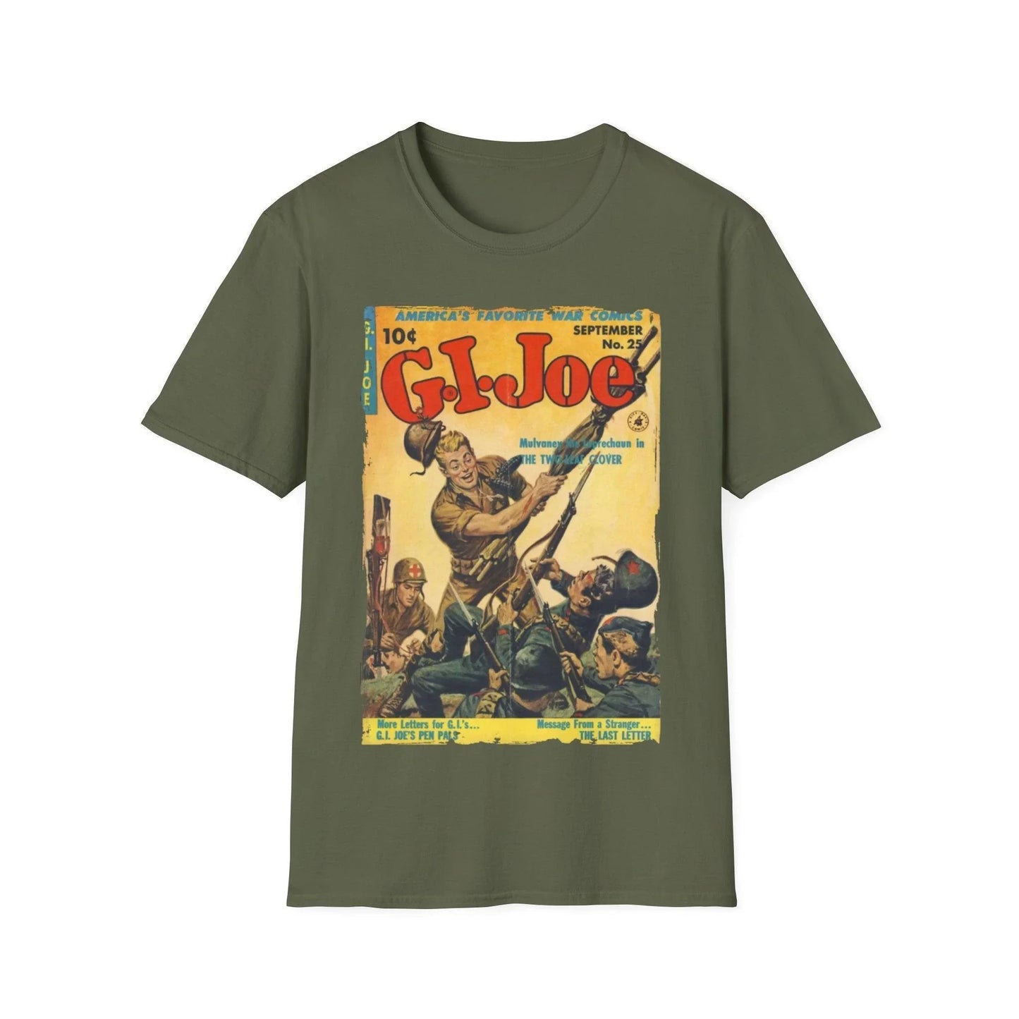 Close-up of G.I. Joe No.25 unisex softstyle T-shirt fabric detail highlighting smooth cotton blend and subtle heather texture