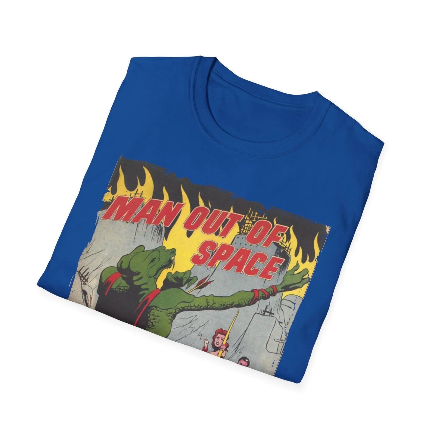 Close-up of the unisex softstyle T-shirt’s mint green fabric highlighting the smooth texture and relaxed neckline detail