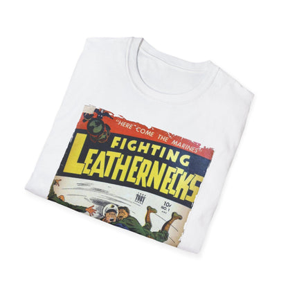 Close-up of the unisex softstyle T-shirt’s reinforced neckline stitching in vibrant black color, highlighting durable seam