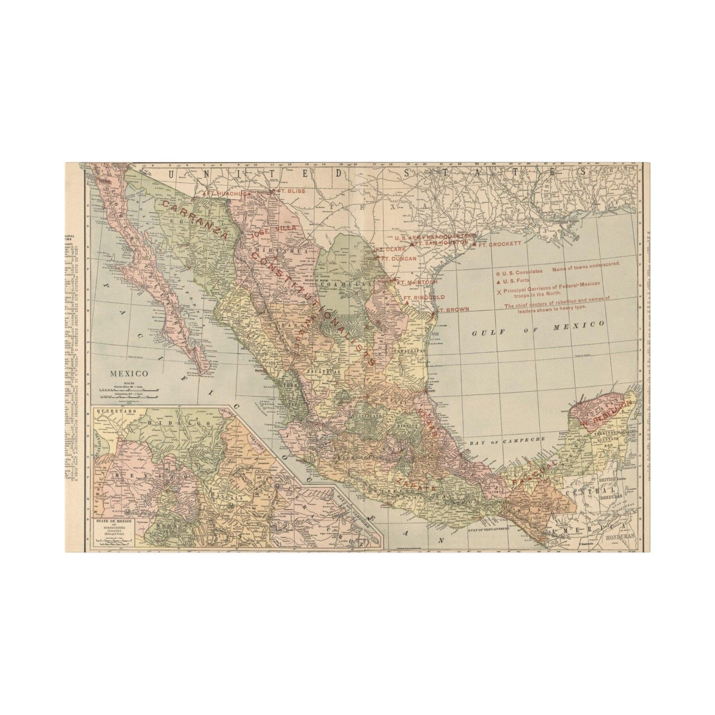 Close-up of textured canvas surface highlighting brushstroke detail and vibrant coloration of the Mexican Revolution 1913