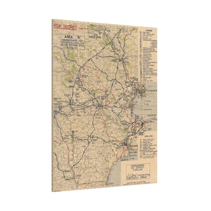 Aerial view highlighting detailed labels and surface texture on the canvas map of Operation Overlord’s South Western Zone