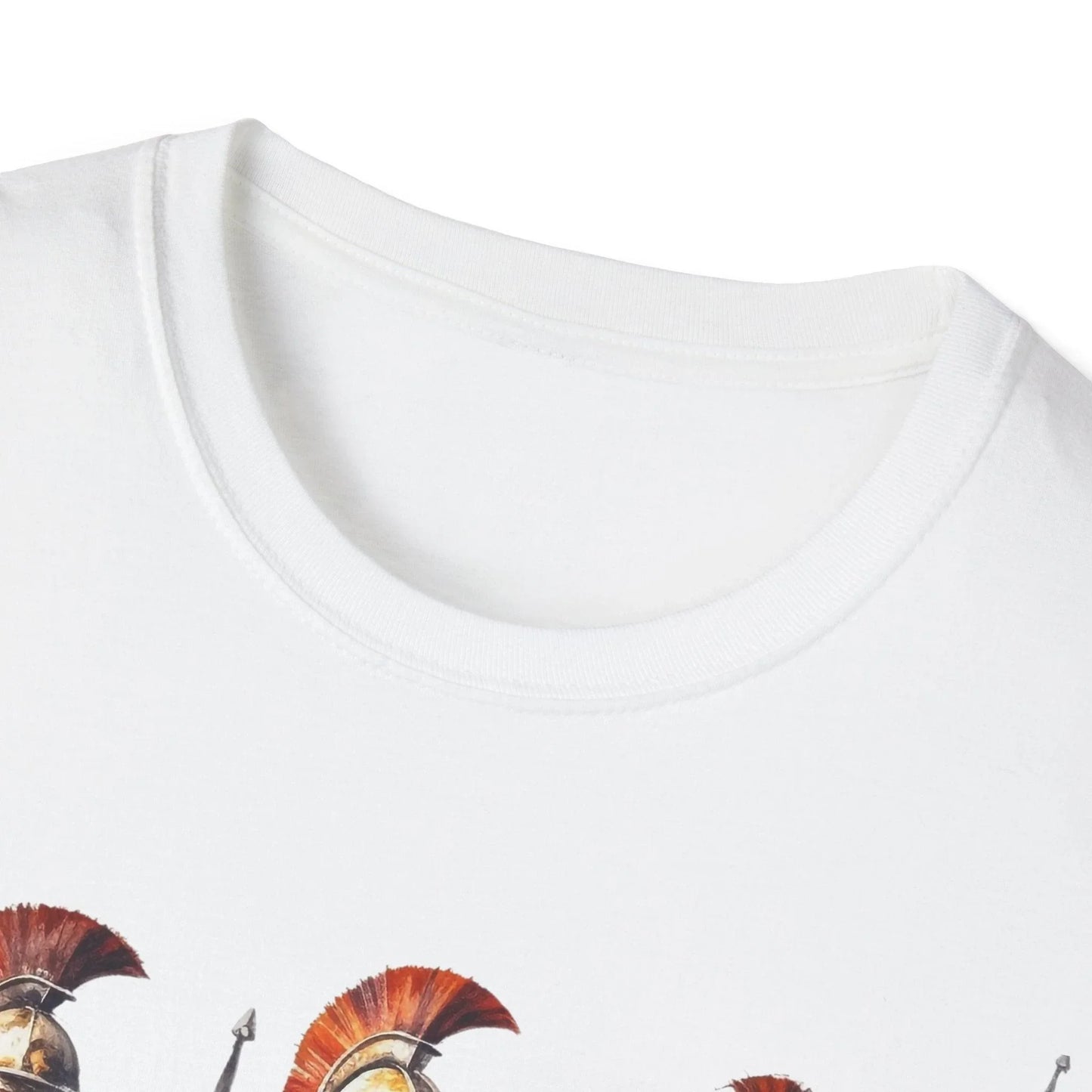 Close-up of the unisex heather gray fabric showing subtle texture and smooth crew neckline detail from the front angle.