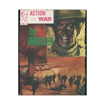 Close-up of the textured canvas surface revealing subtle brushstroke details and vibrant color accenting the Action War #29