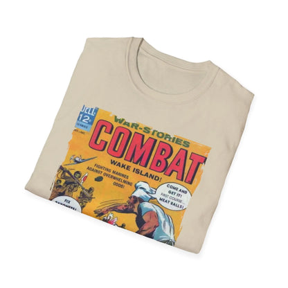 Close-up of the Softstyle cotton fabric displaying subtle heather texture and relaxed fit neckline detail from a slightly