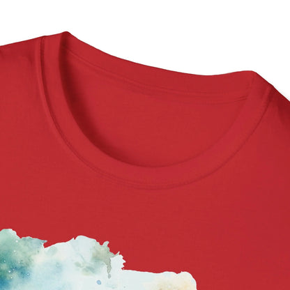 Close-up of the unisex softstyle T-shirt's collar stitching and smooth fabric texture in vibrant antique brown color.