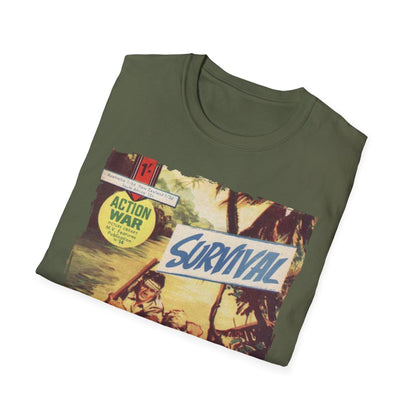 Close-up of the unisex softstyle fit and heather royal blue fabric with subtle texture and reinforced stitching at the