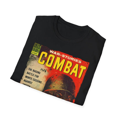 Close-up of the Combat Sept 1963 unisex softstyle T-shirt’s relaxed fit and vibrant olive green color featuring subtle