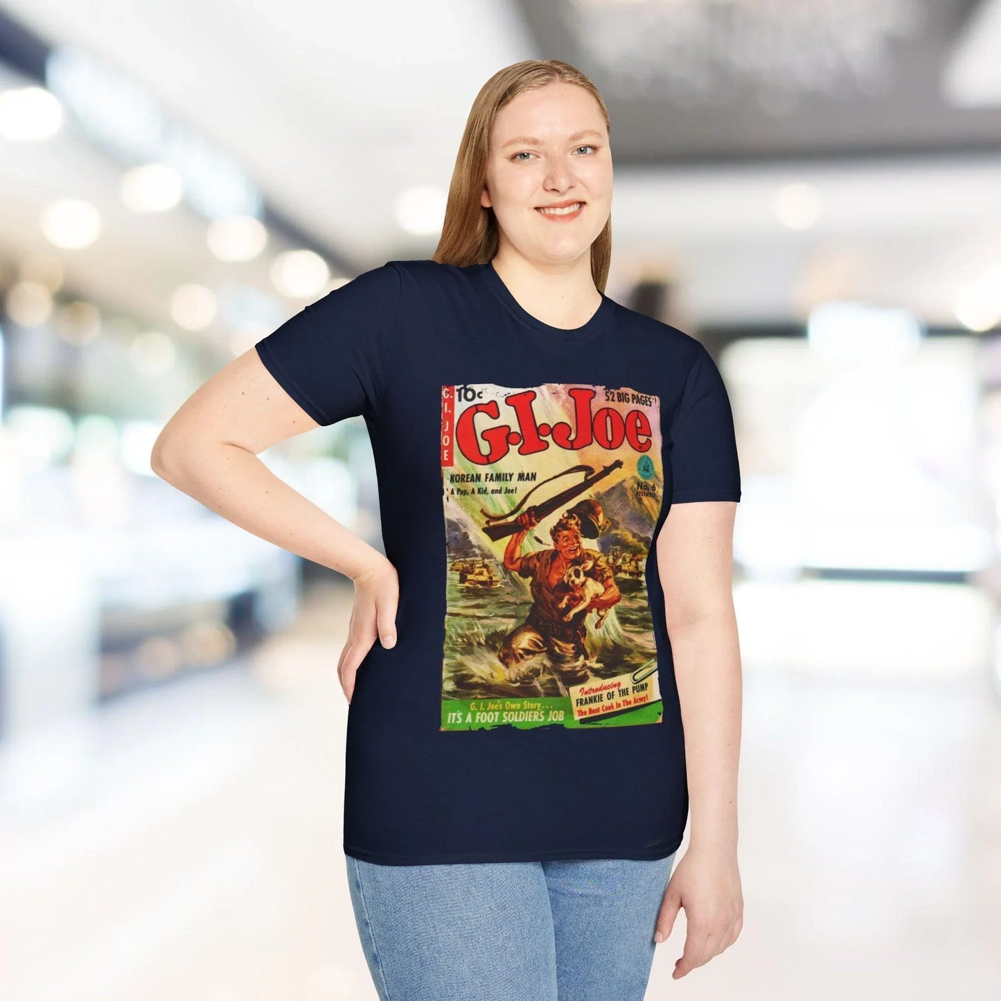 Close-up of the soft, heather gray fabric showcasing the subtle texture and slim fit of the G.I. Joe No.6 unisex T-shirt